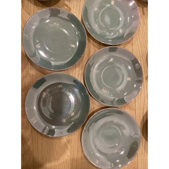 Lusterware Tea Set For 5 - Teapot, Sugar, Creamer, Cups & Saucers Japan Aqua - Picture 14 of 16